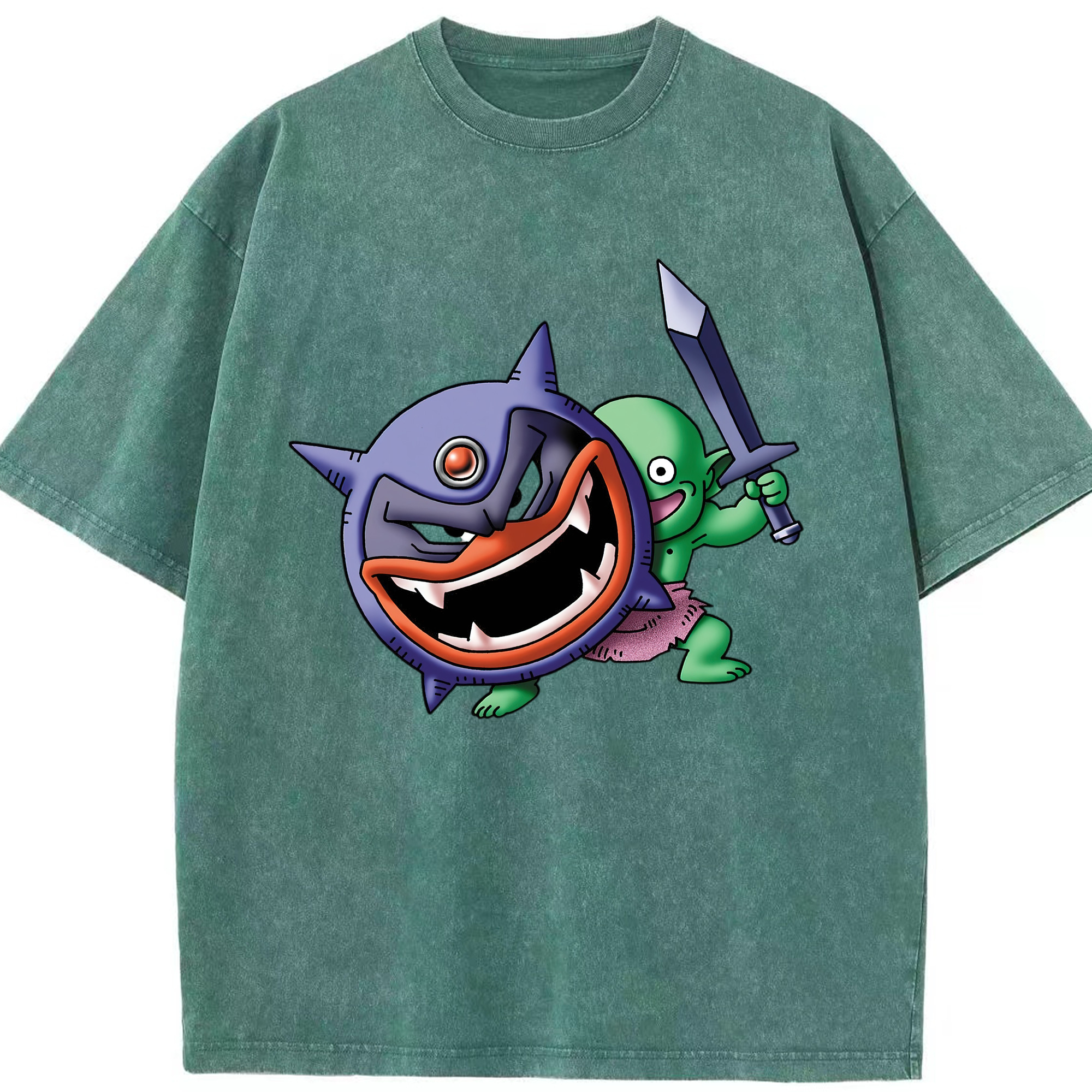 （画像用） ドラゴンクエスト Doragon Kuesuto Dragon Quest 綿100% ヴィンテージ風 半袖Tシャツ（フロントプリント）